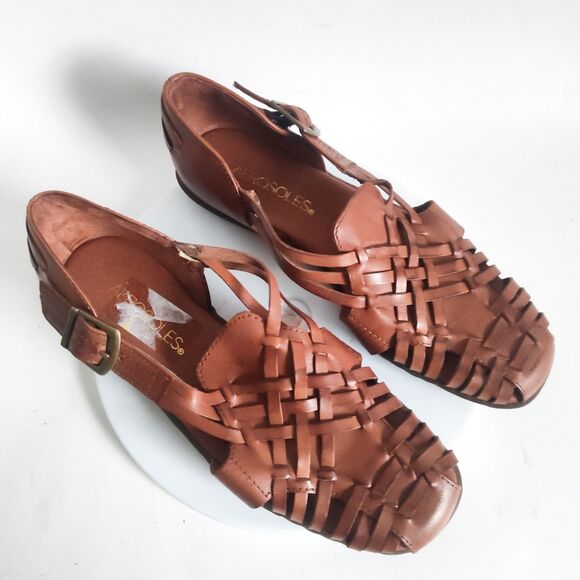 Aerosoles Sandals Size 6 Closed Toe Brown Woven Comfort Leather Huarache Flats - Picture 8 of 10